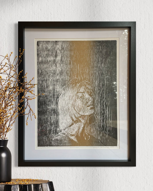 Xilografía "Laura" en negro con dorado