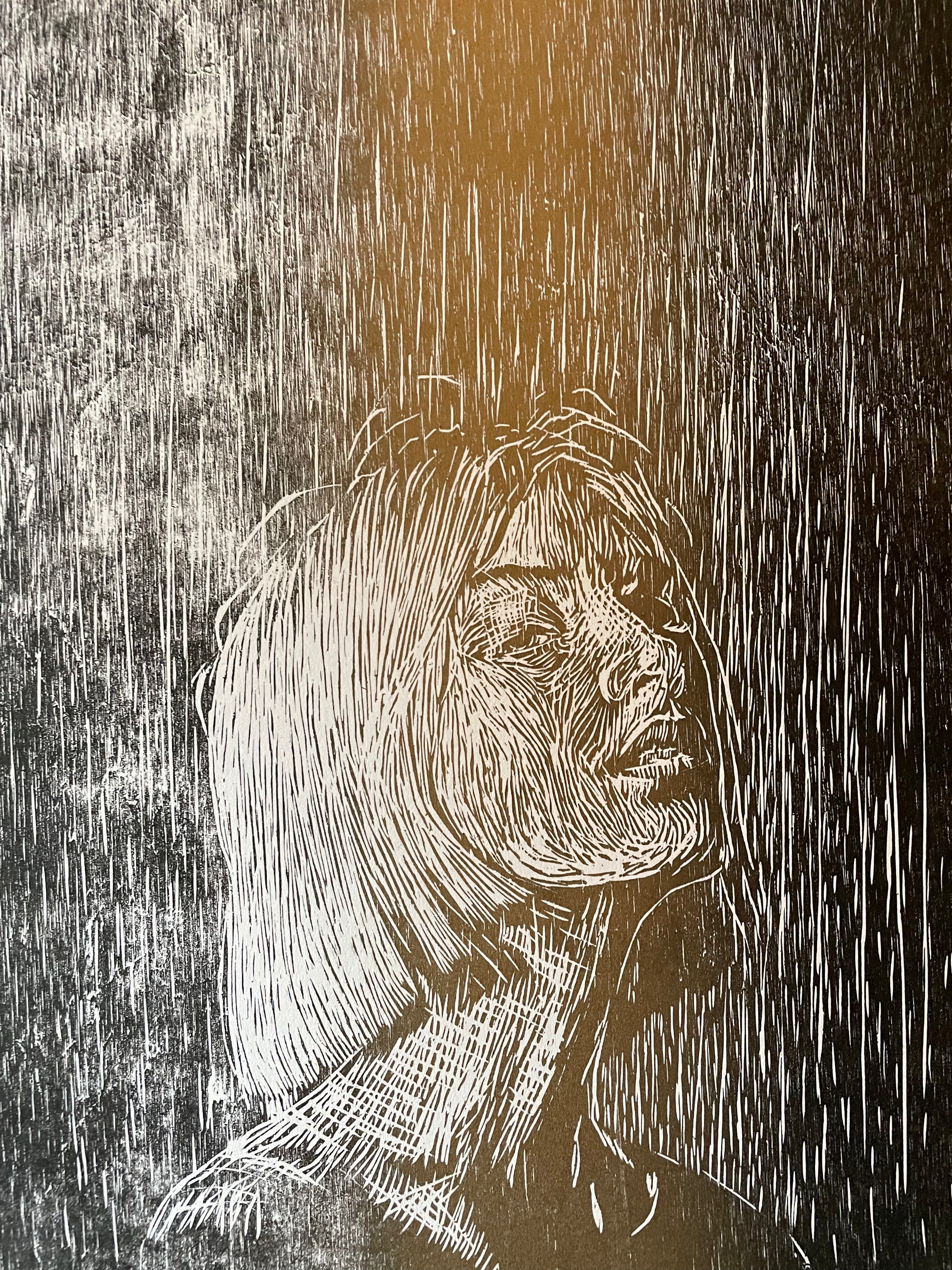 Xilografía "Laura" en negro con dorado - María Bascuñán