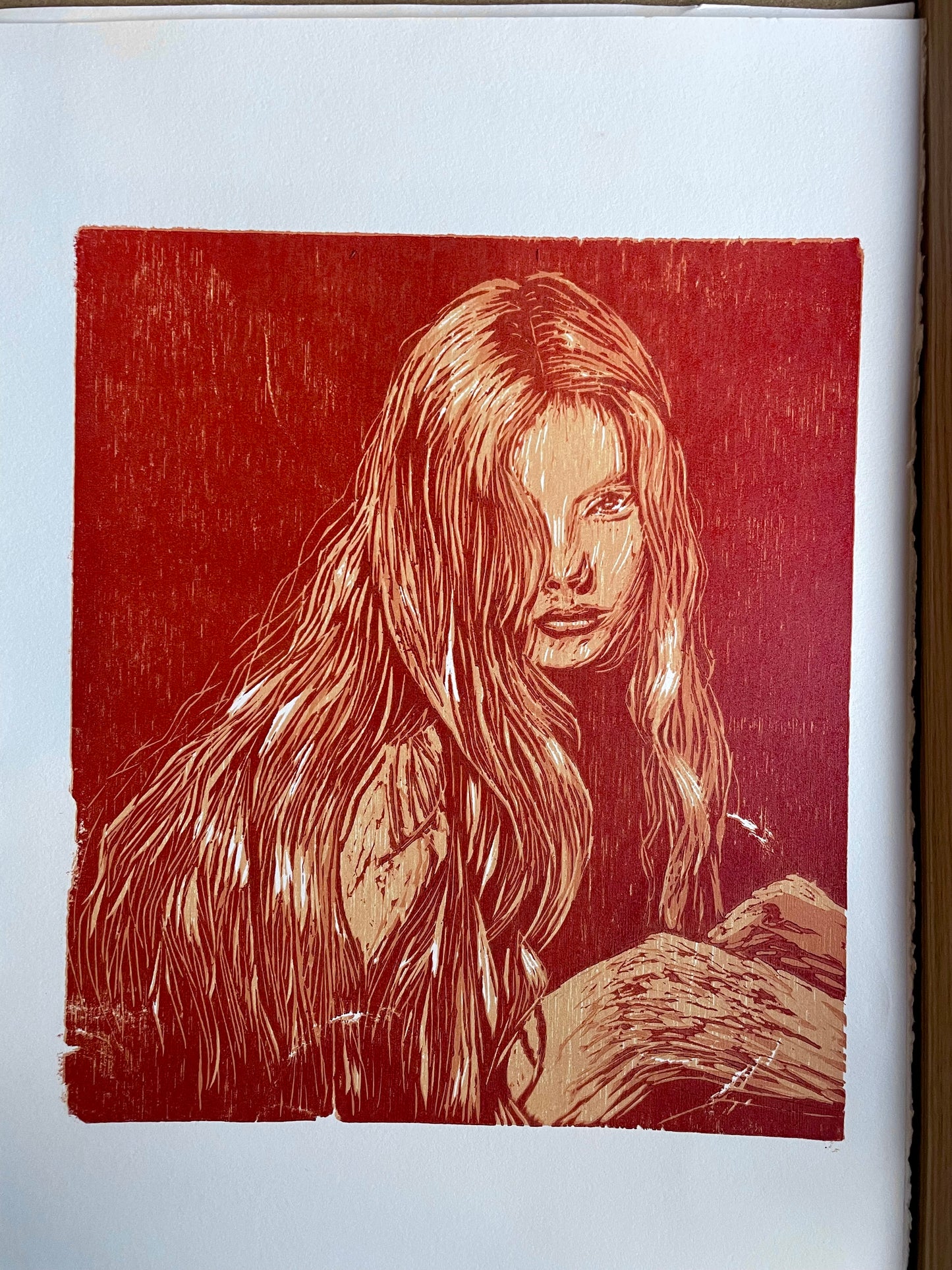 Xilografía "Alyda" en rojo