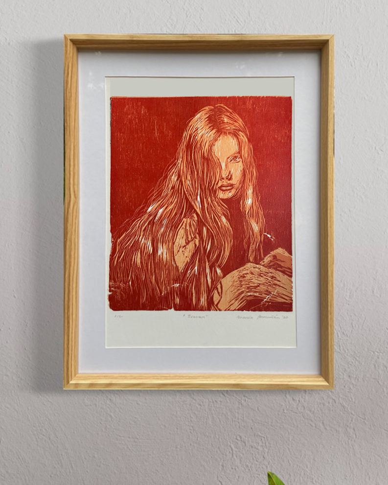 Xilografía "Alyda" en rojo