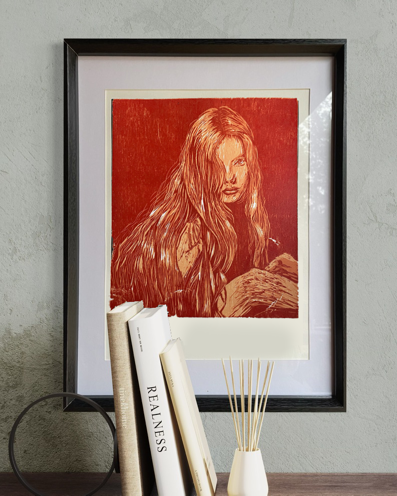 Xilografía "Alyda" en rojo