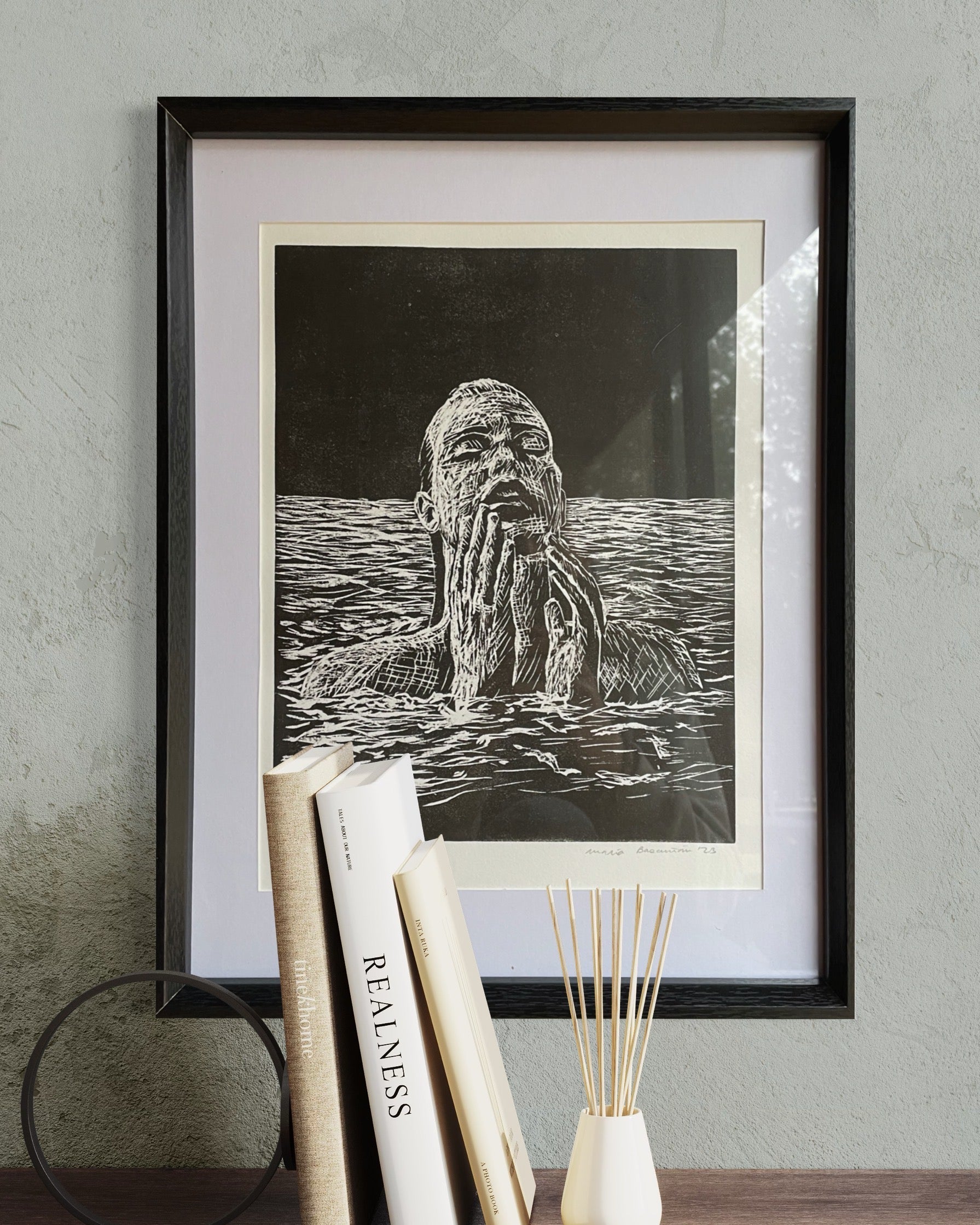 Xilografía "Agua" en negro - María Bascuñán