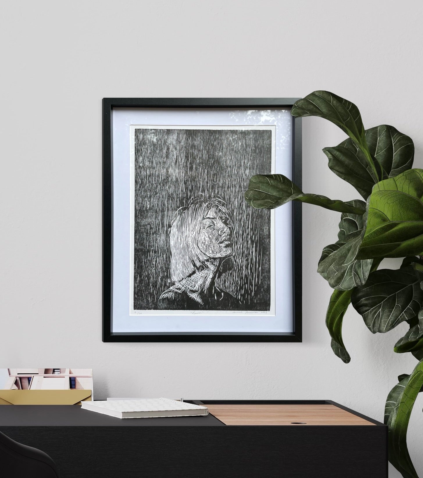 Xilografía "Laura" en negro - María Bascuñán