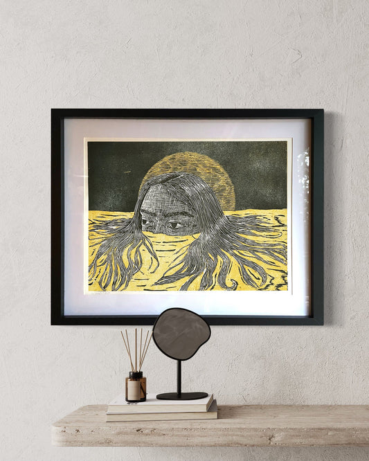 Xilografía "Selene" amarillo full - María Bascuñán