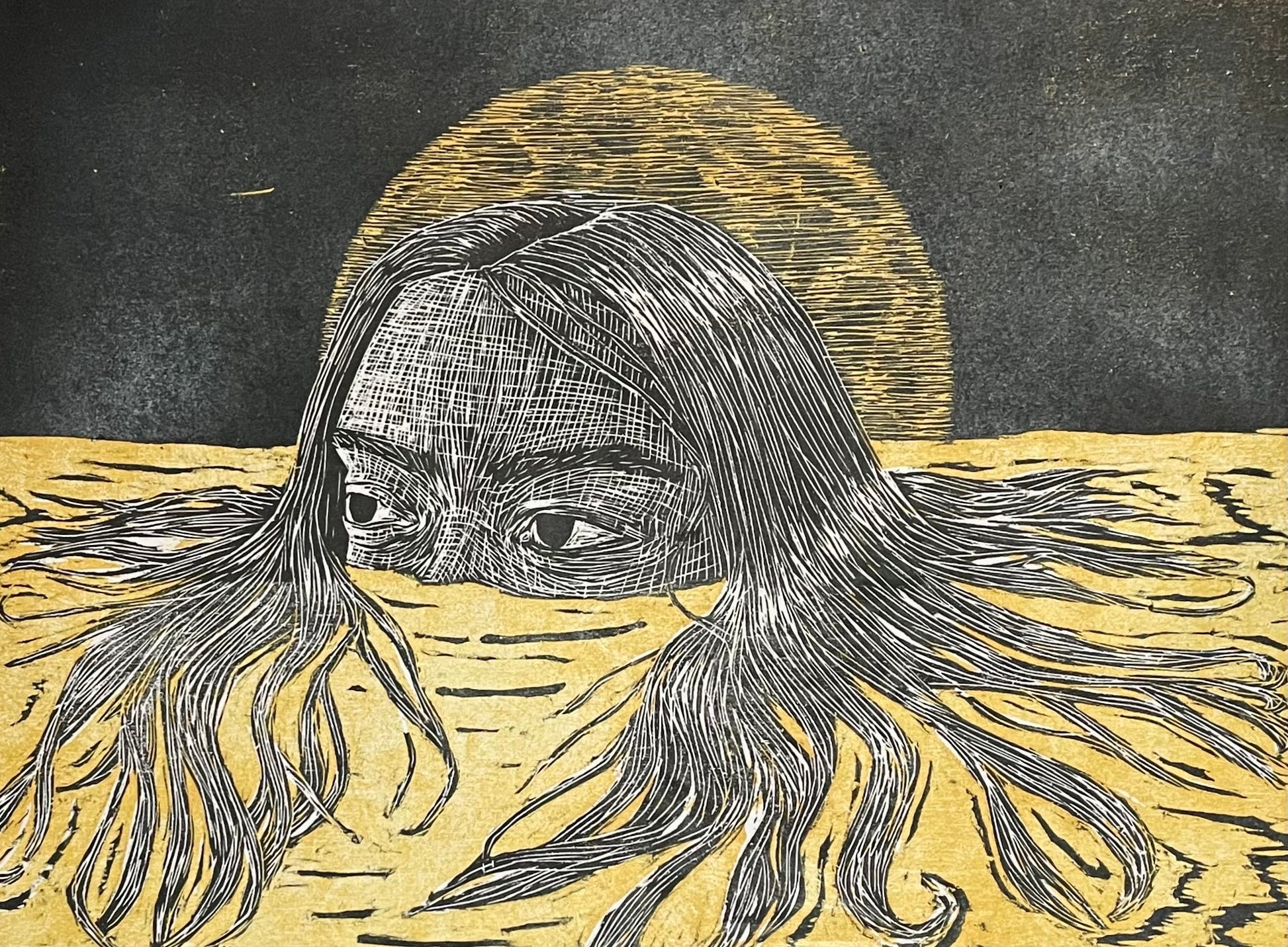 Xilografía "Selene" amarillo full - María Bascuñán