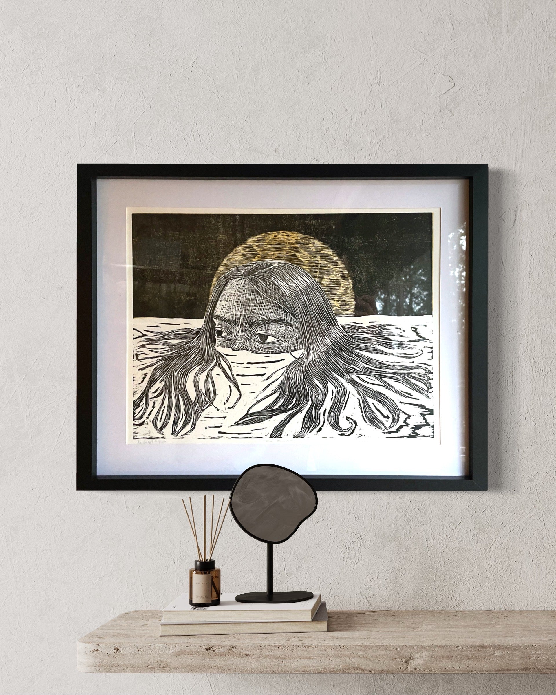 Xilografía "Selene" luna amarilla - María Bascuñán