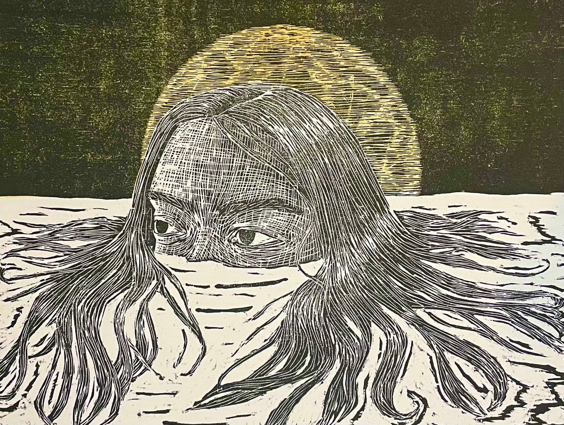 Xilografía "Selene" luna amarilla - María Bascuñán