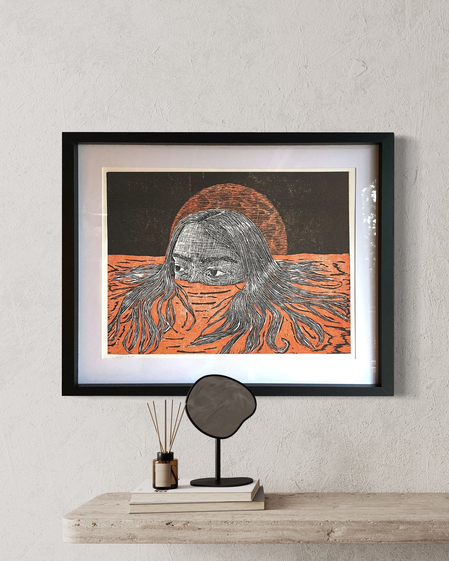 Xilografía "Selene" rojo full - María Bascuñán