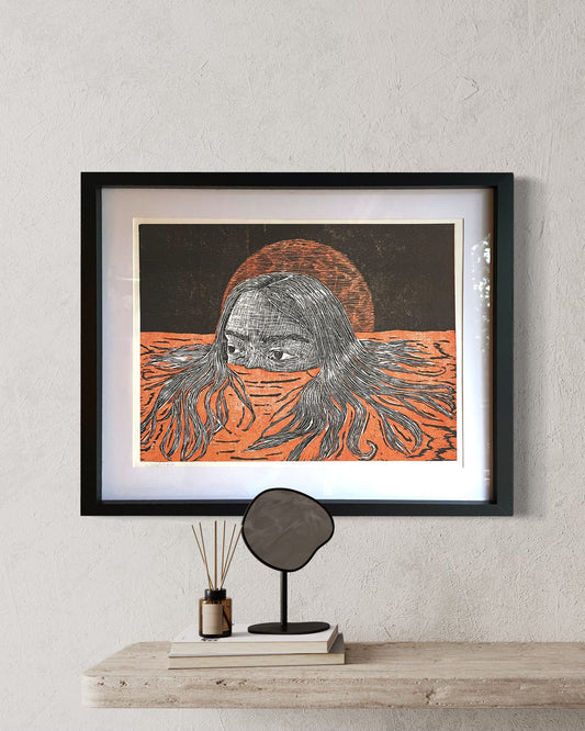 Xilografía "Selene" rojo full - María Bascuñán