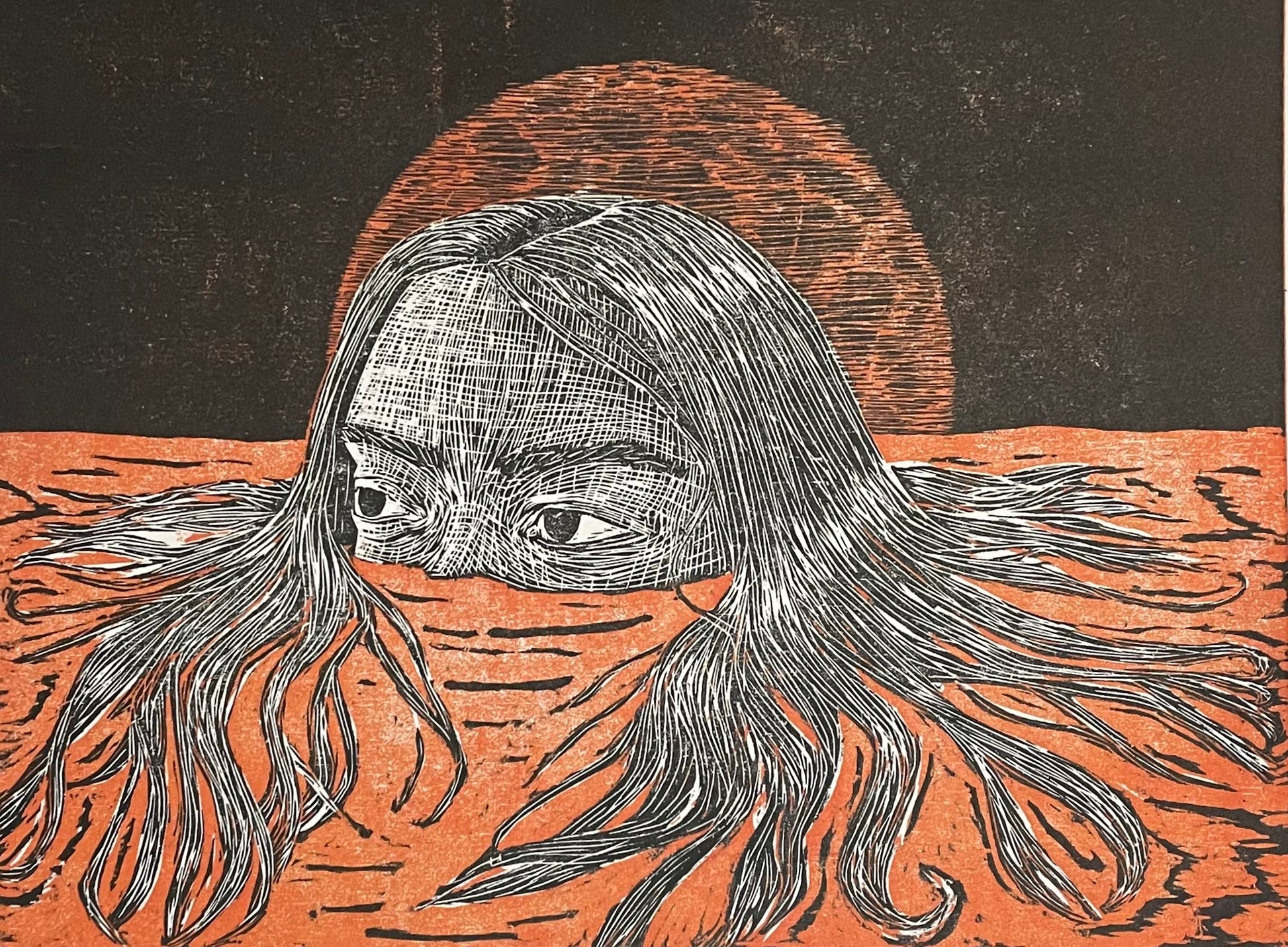 Xilografía "Selene" rojo full - María Bascuñán