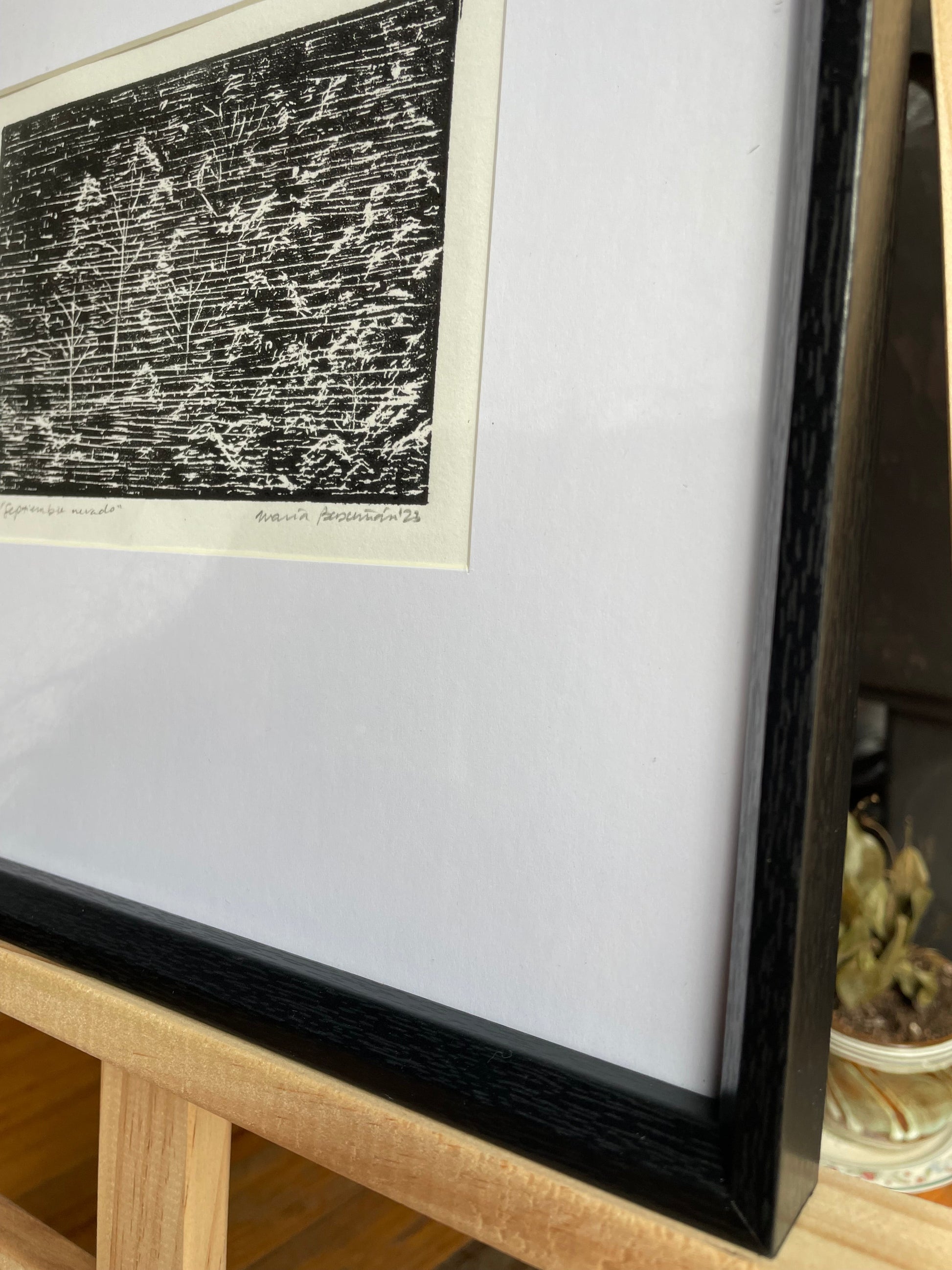 Xilografía "Septiembre nevado" en negro - María Bascuñán