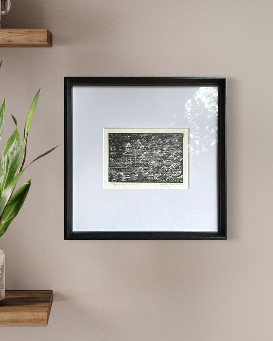 Xilografía "Septiembre nevado" en negro - María Bascuñán